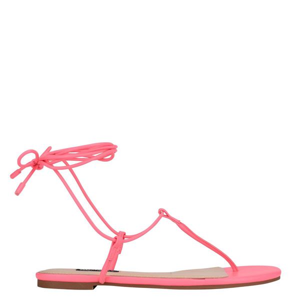 Nine West Tella Ankle Wrap Pink Flat Sandals | South Africa 85P25-5H99